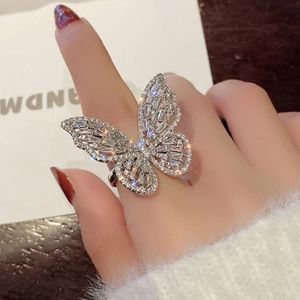 NEW HUGE 18K WHITE GOLD DIAMOND BUTTERFLY RING